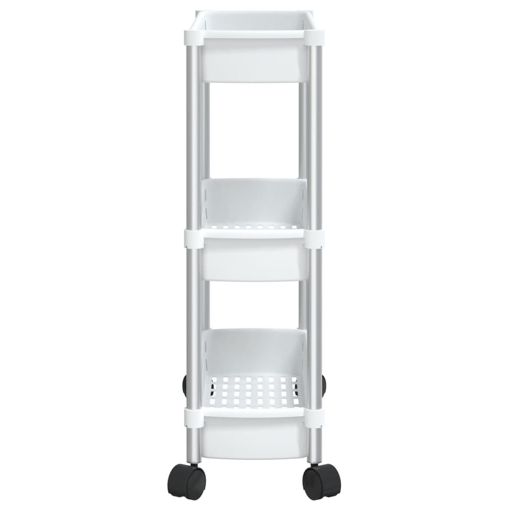 Carrito de almacenaje de 3 alturas aluminio plateado y blanco