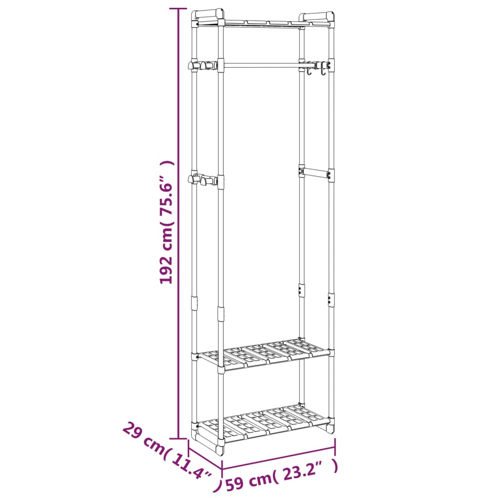 Estantería para ropa 3 alturas aluminio plateado 59x29x192 cm