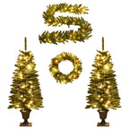 Árboles de Navidad artificiales 2 uds corona, guirnalda y LED