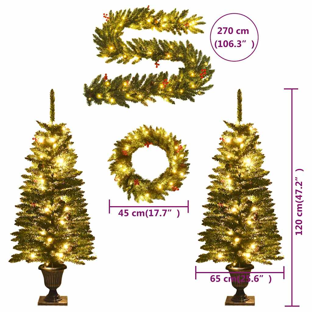 Árboles de Navidad artificiales 2 uds corona, guirnalda y LED