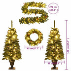 Árboles de Navidad artificiales 2 uds corona, guirnalda y LED