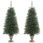 Árboles de Navidad artificiales 2 uds corona, guirnalda y LED