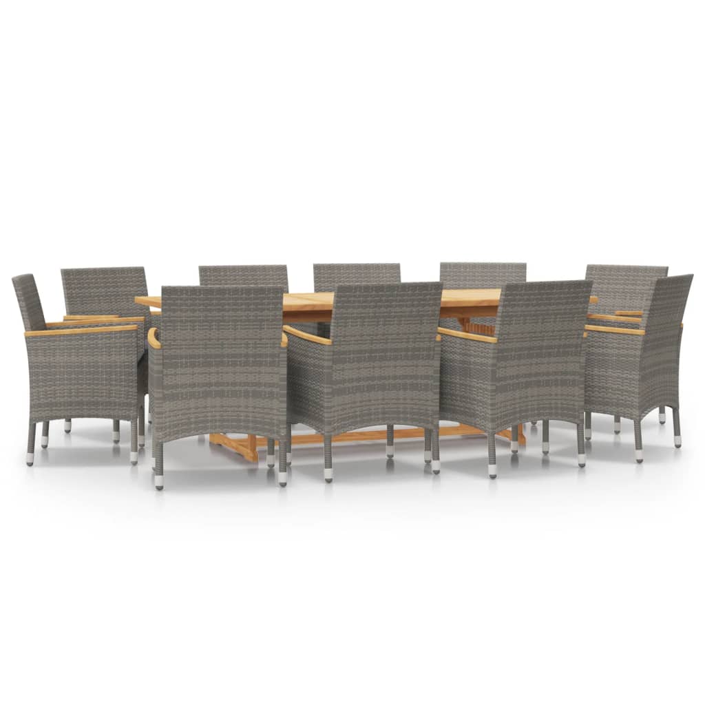 Juego de comedor de jardín 11 piezas con cojines gris