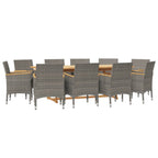 Juego de comedor de jardín 11 piezas con cojines gris
