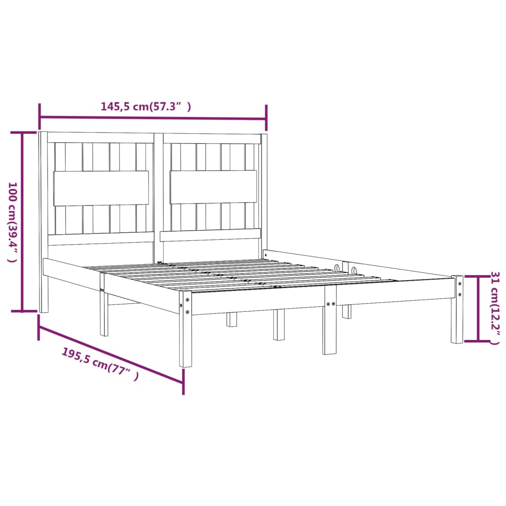 Estructura de cama de madera de pino maciza blanca 140x190 cm