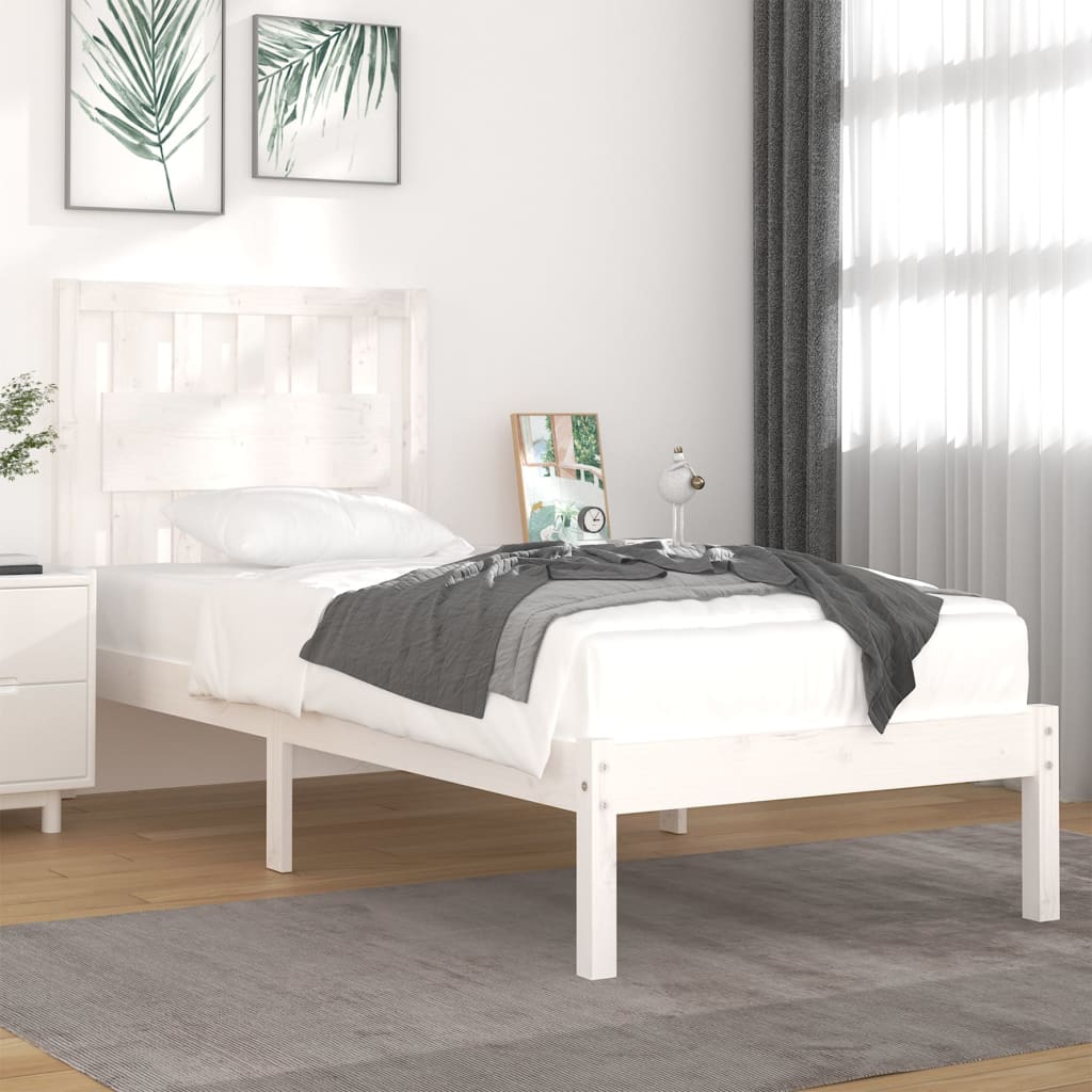 Estructura de cama de madera de pino maciza blanca 140x190 cm