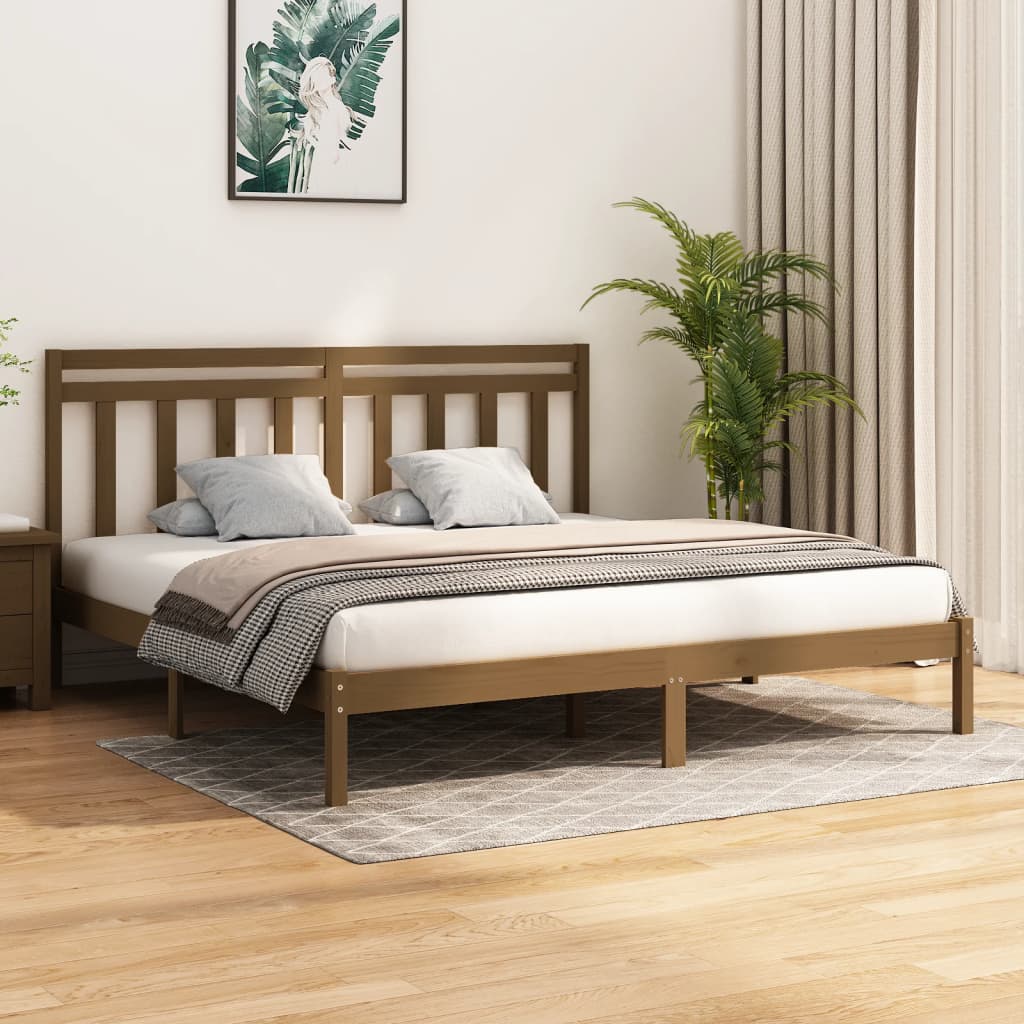 Estructura cama sin colchón madera maciza marrón miel 120x200cm