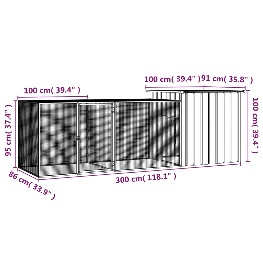 Gallinero de acero galvanizado gris 300x91x100 cm