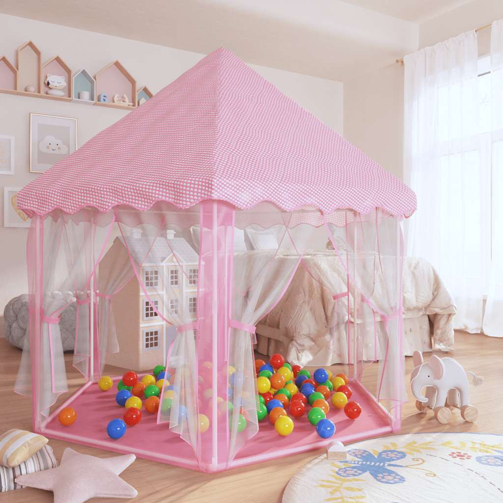 Carpa de juegos de princesa con 250 bolas rosa 133x140 cm
