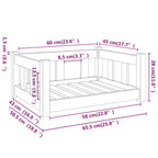 Cama para perros madera maciza de pino blanco 65,5x50,5x28 cm