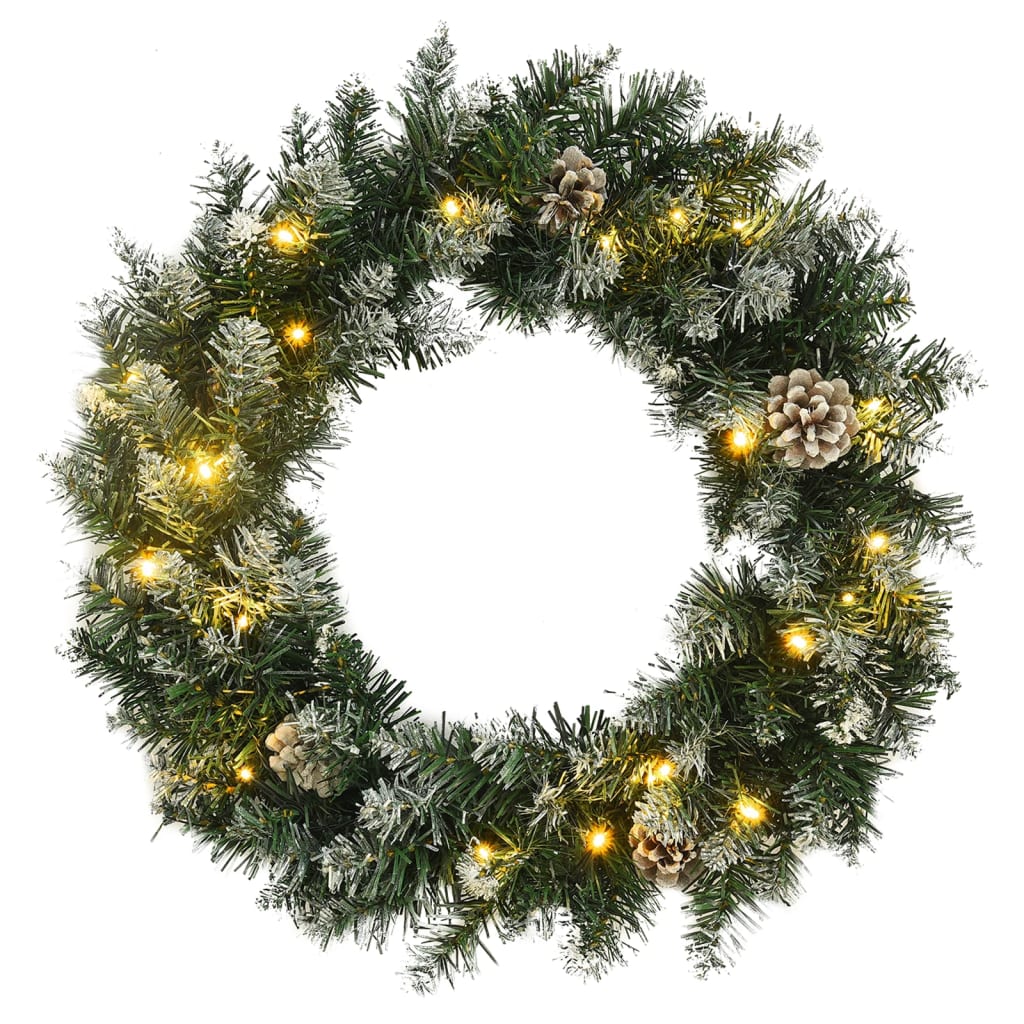 Corona de Navidad con 15 luces LED verde 30 cm