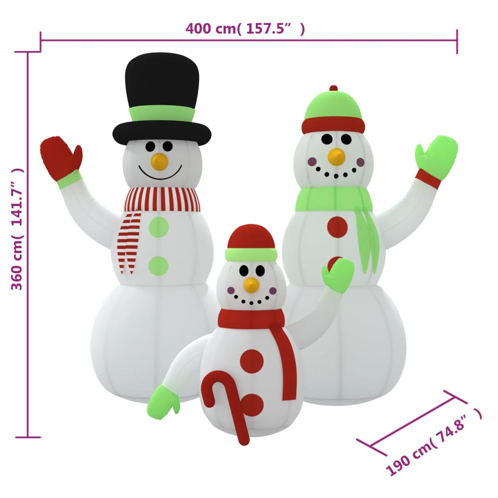 Familia de muñecos de nieve inflables con LED 360 cm