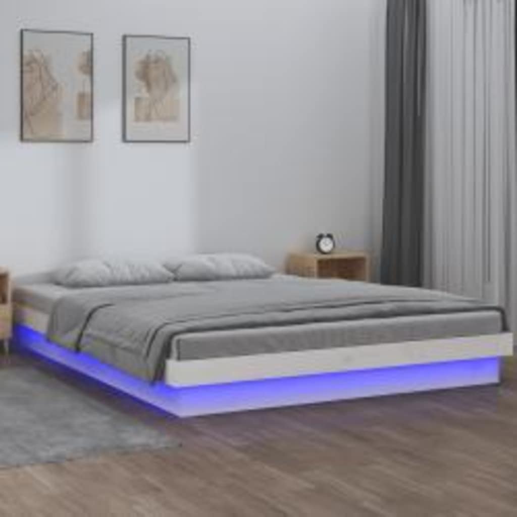 Estructura cama individual LED sin colchón madera maciza blanco
