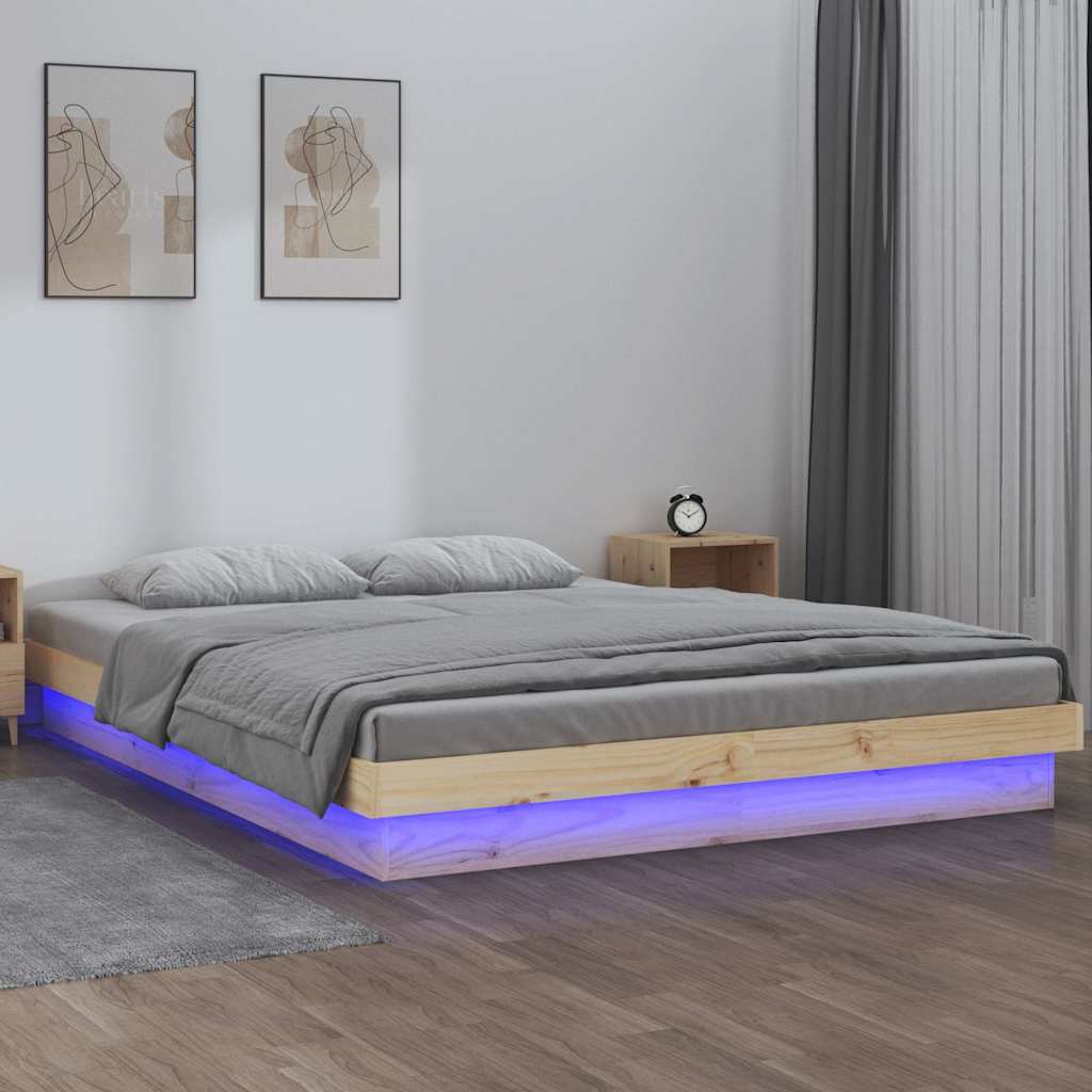 Estructura cama individual LED sin colchón madera maciza blanco