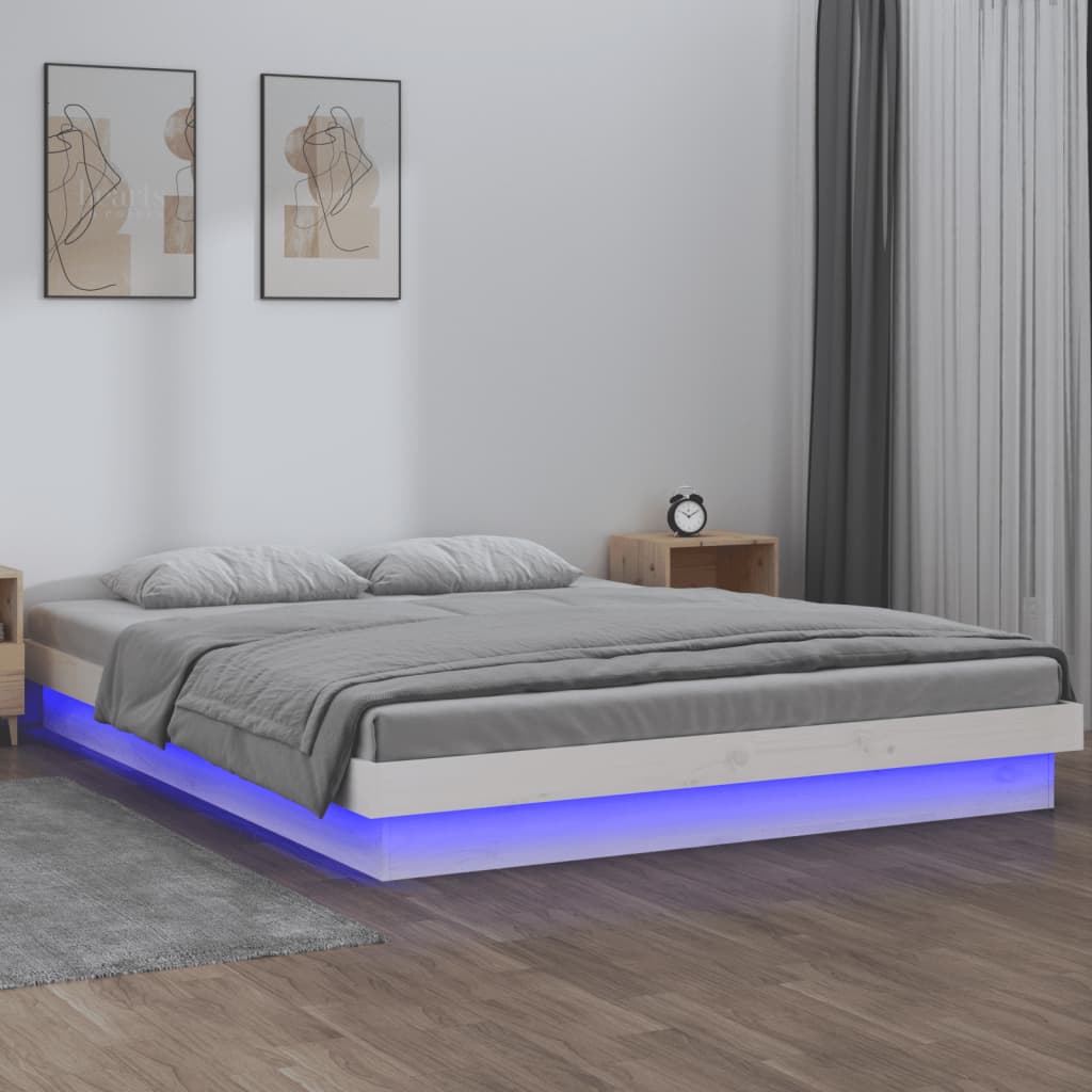 Estructura cama individual LED sin colchón madera maciza blanco