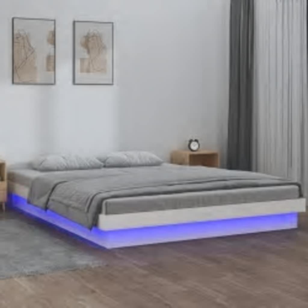 Estructura cama individual LED sin colchón madera maciza blanco