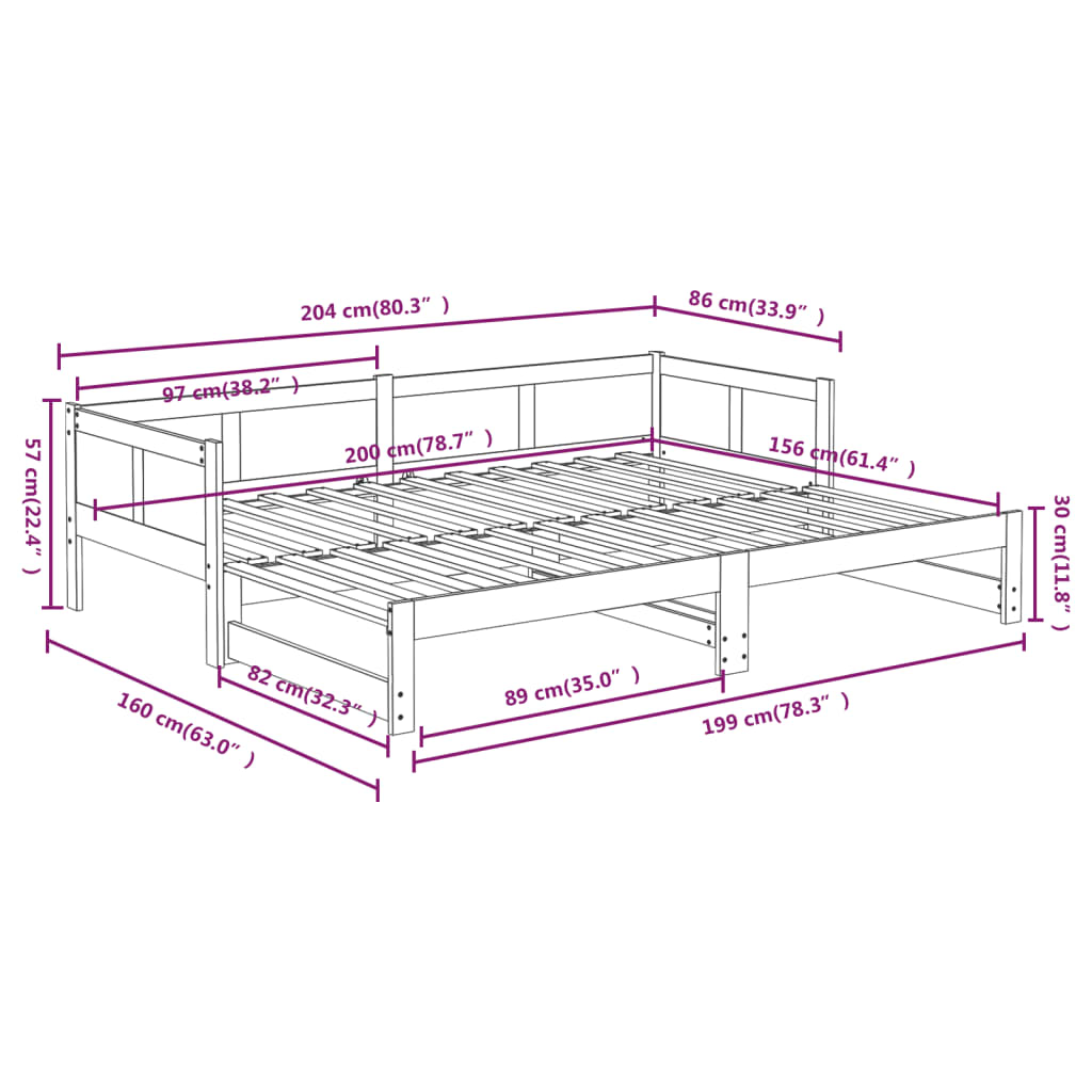 Sofá cama extraíble madera maciza de pino 2x(80x200) cm
