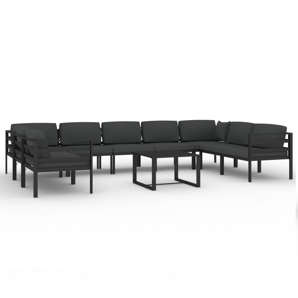 Set muebles de jardín 10 pzas y cojines aluminio gris antracita