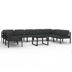 Set muebles de jardín 10 pzas y cojines aluminio gris antracita