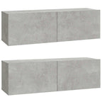 Mueble TV de pared 2 uds madera contrachapada gris 100x30x30cm