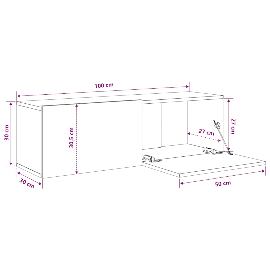 Mueble TV de pared 2 uds madera contrachapada gris 100x30x30cm