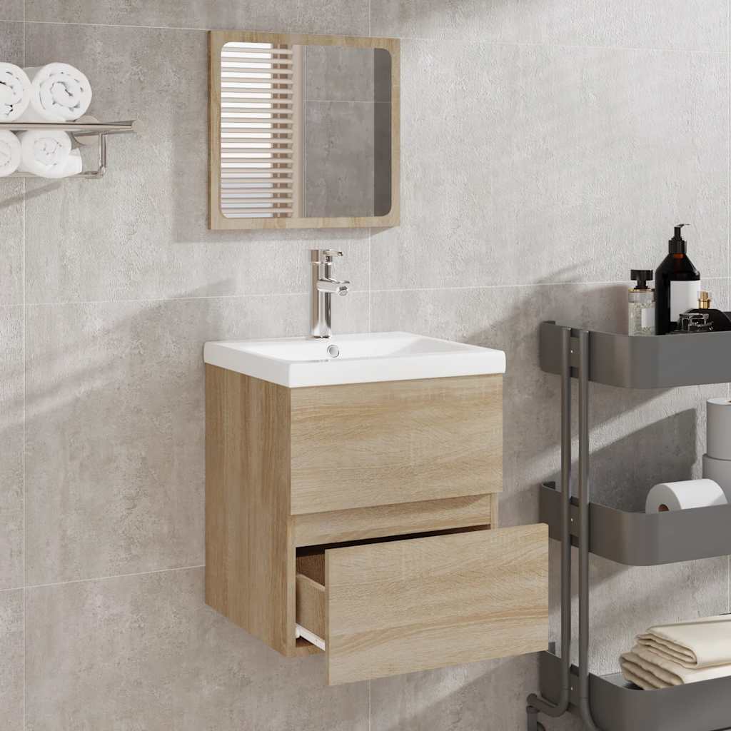 Armario de baño con espejo madera de ingeniería roble Sonoma