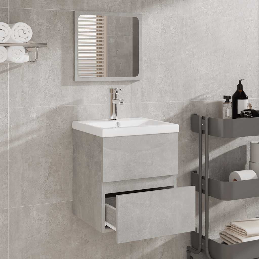 Armario de baño con espejo madera de ingeniería gris hormigón
