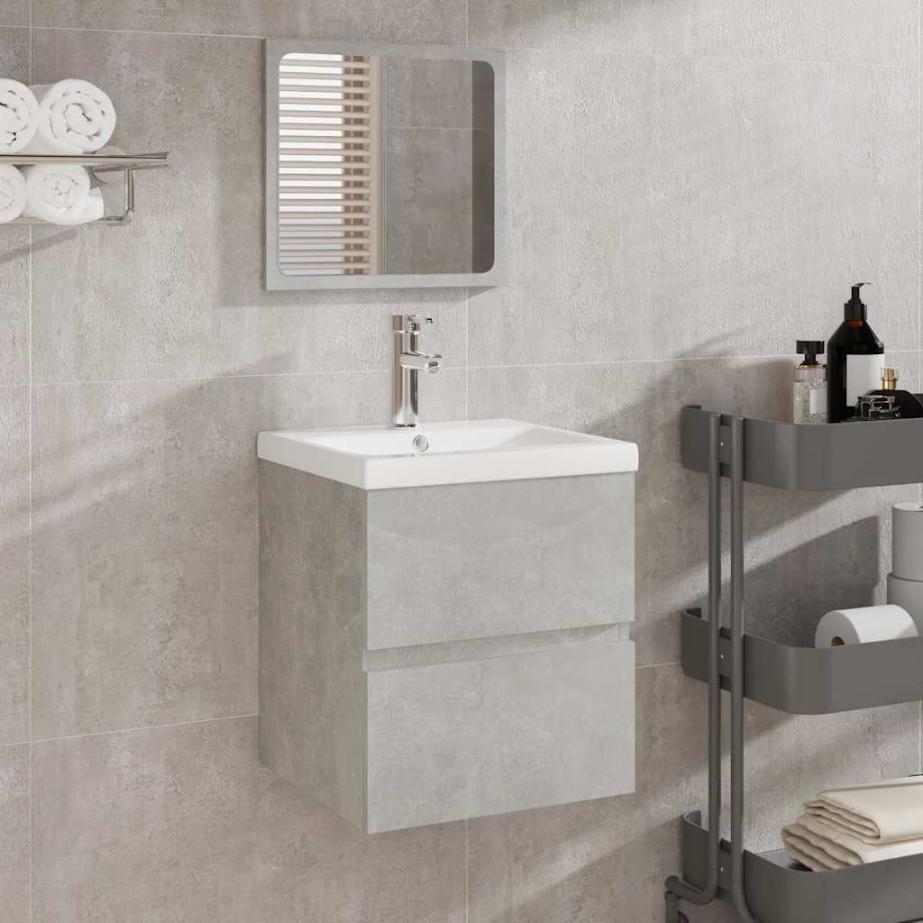 Armario de baño con espejo madera de ingeniería gris hormigón