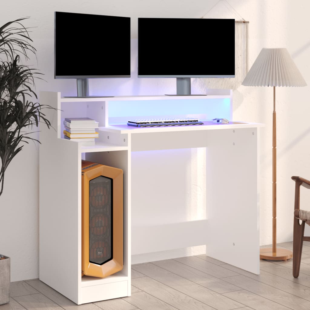 Escritorio con LED madera contrachapada gris sonoma 97x45x90 cm