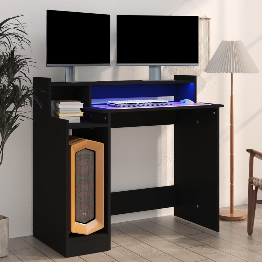 Escritorio con LED madera contrachapada gris sonoma 97x45x90 cm