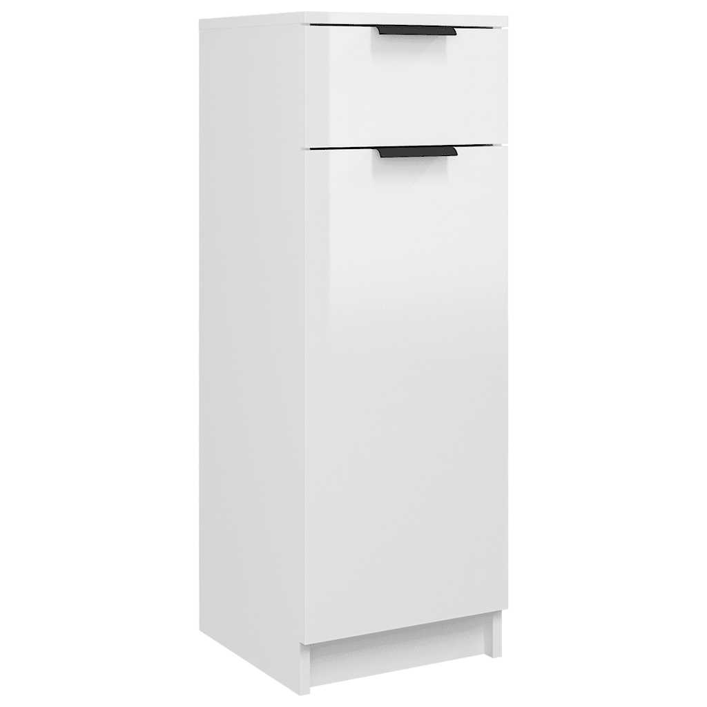 Armario de baño madera contrachapada blanco brillo 32x33,5x90 cm