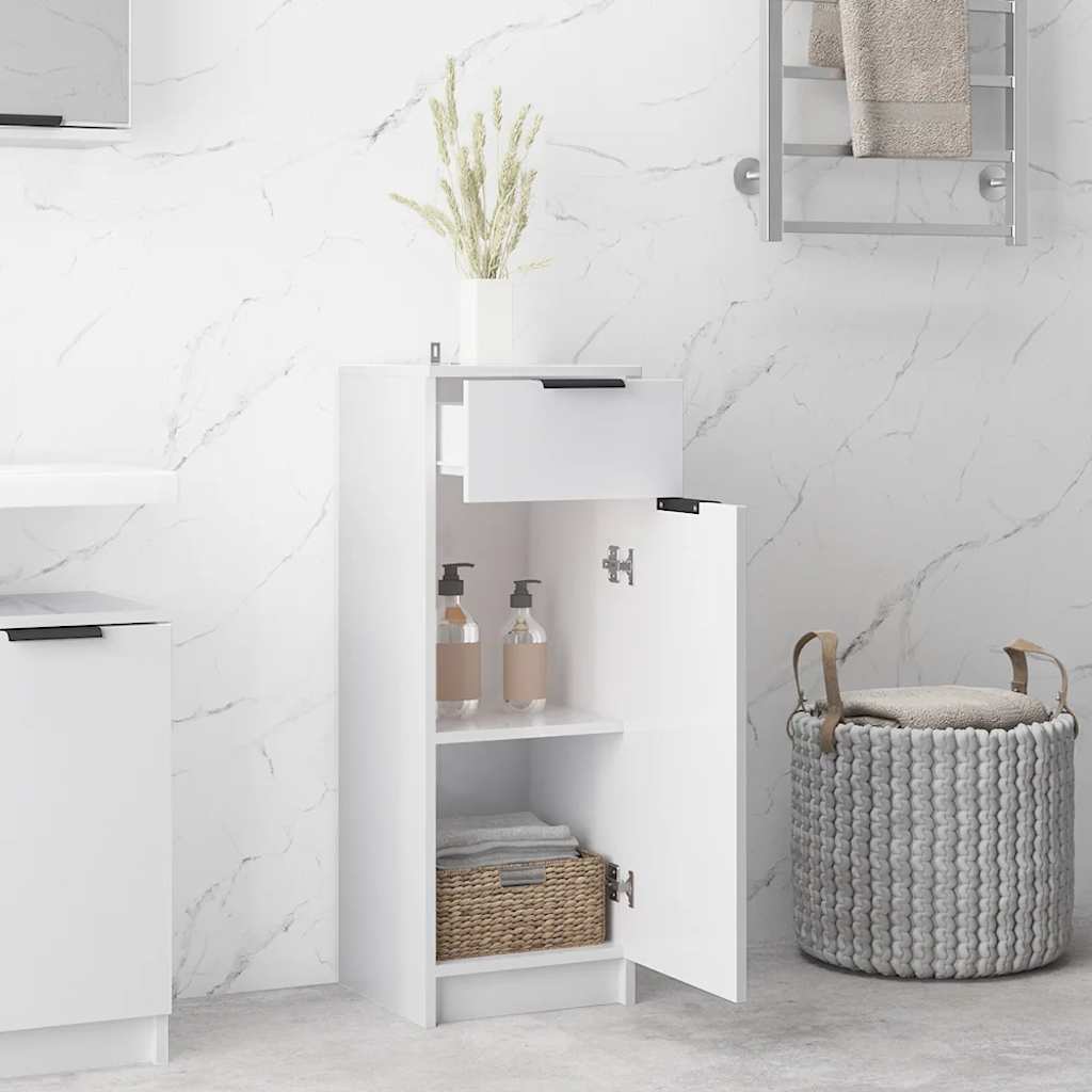 Armario de baño madera contrachapada blanco brillo 32x33,5x90 cm