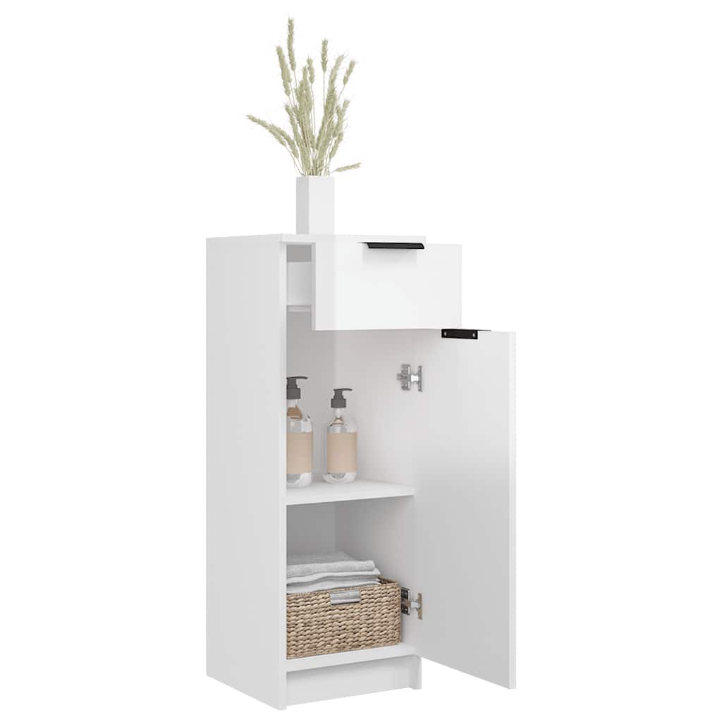 Armario de baño madera contrachapada blanco brillo 32x33,5x90 cm