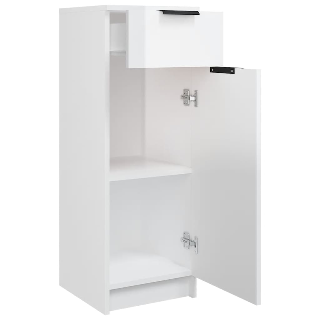 Armario de baño madera contrachapada blanco brillo 32x33,5x90 cm