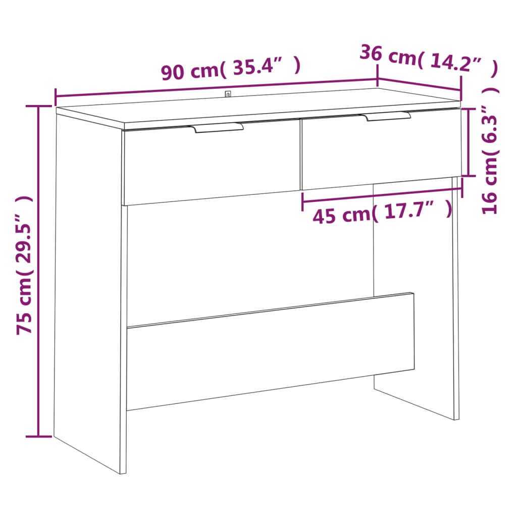 Mesa consola madera de ingeniería negro 90x36x75 cm