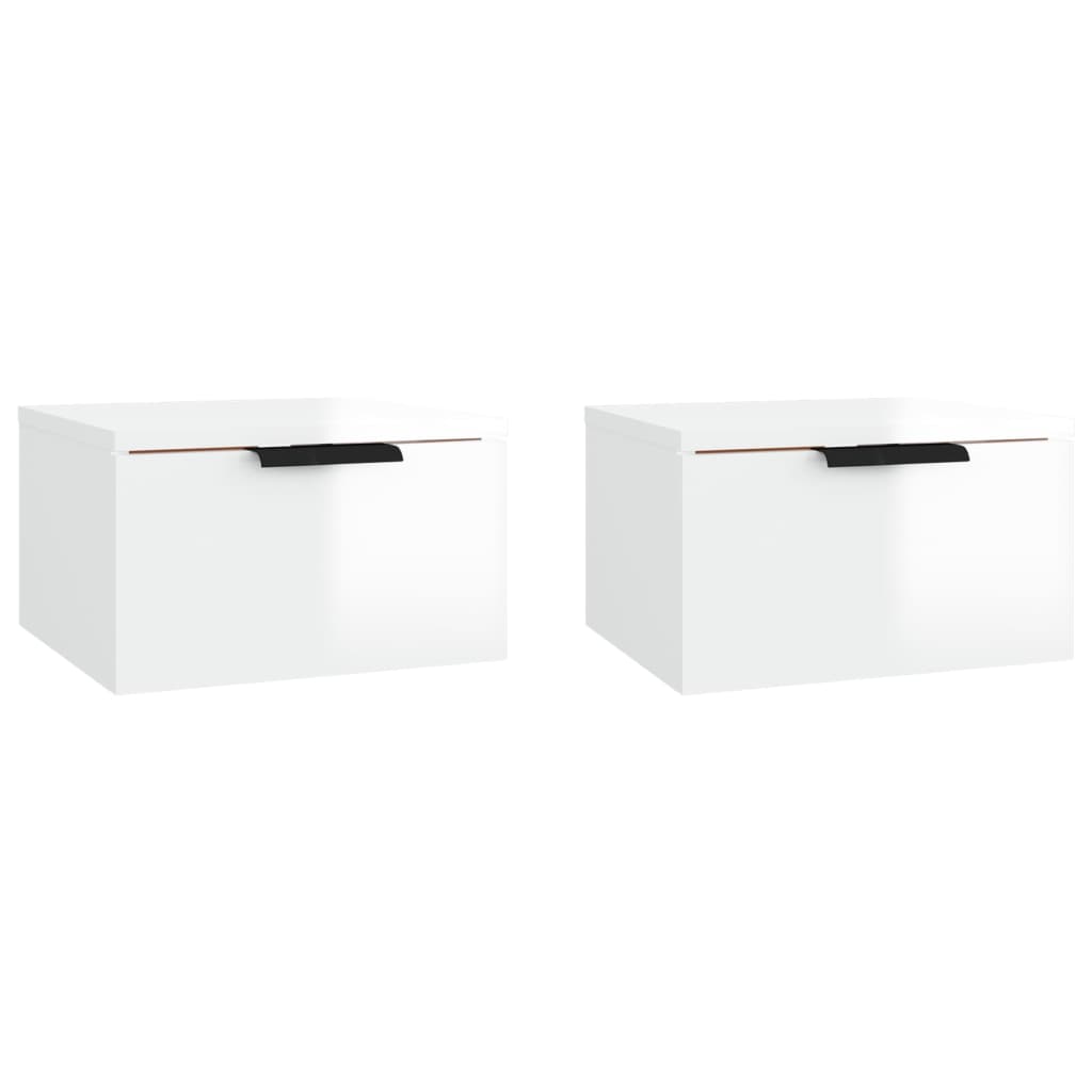 Mesitas de noche de pared 2 uds blanco brillo 34x30x20 cm