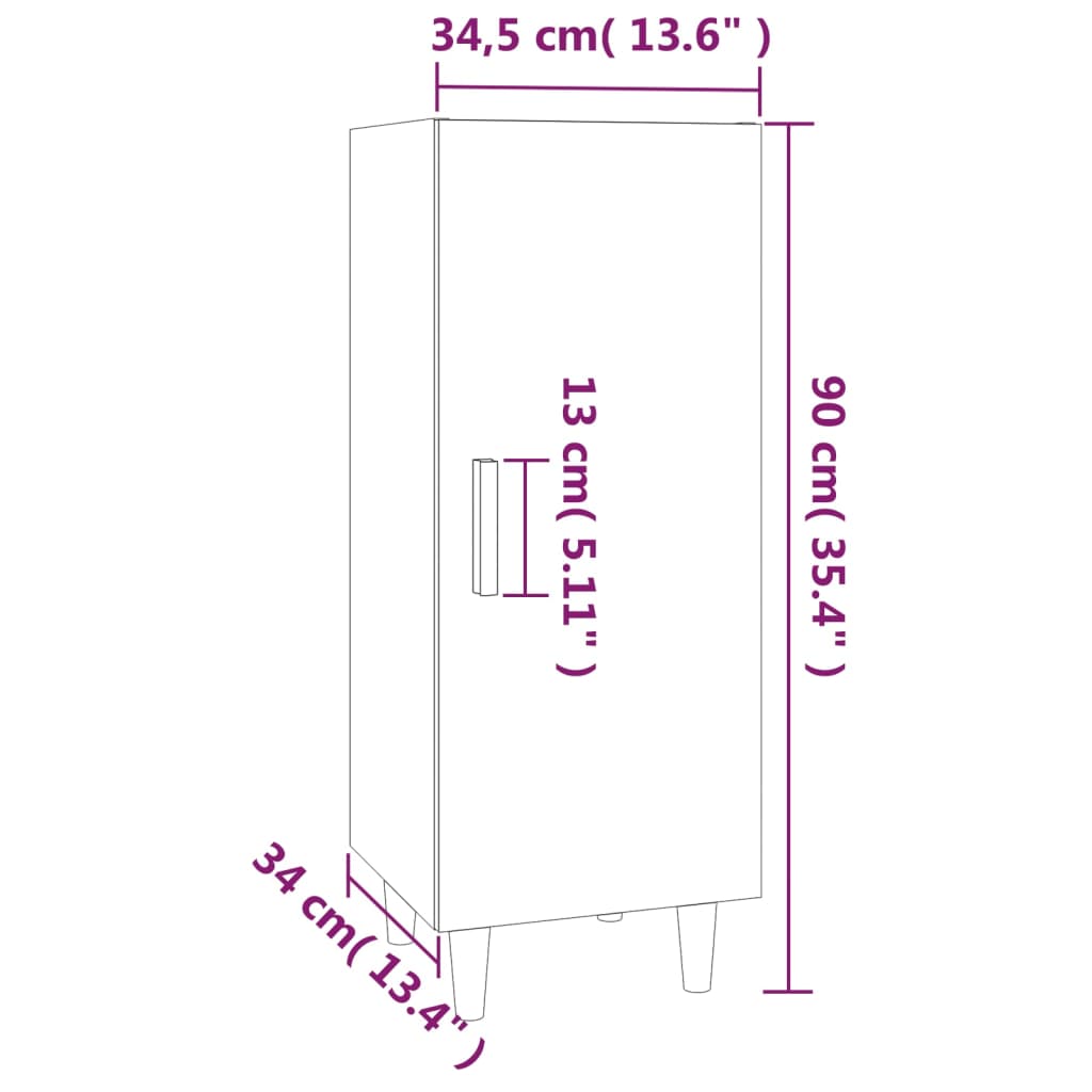 Aparador de madera contrachapada blanco 34,5x34x90 cm