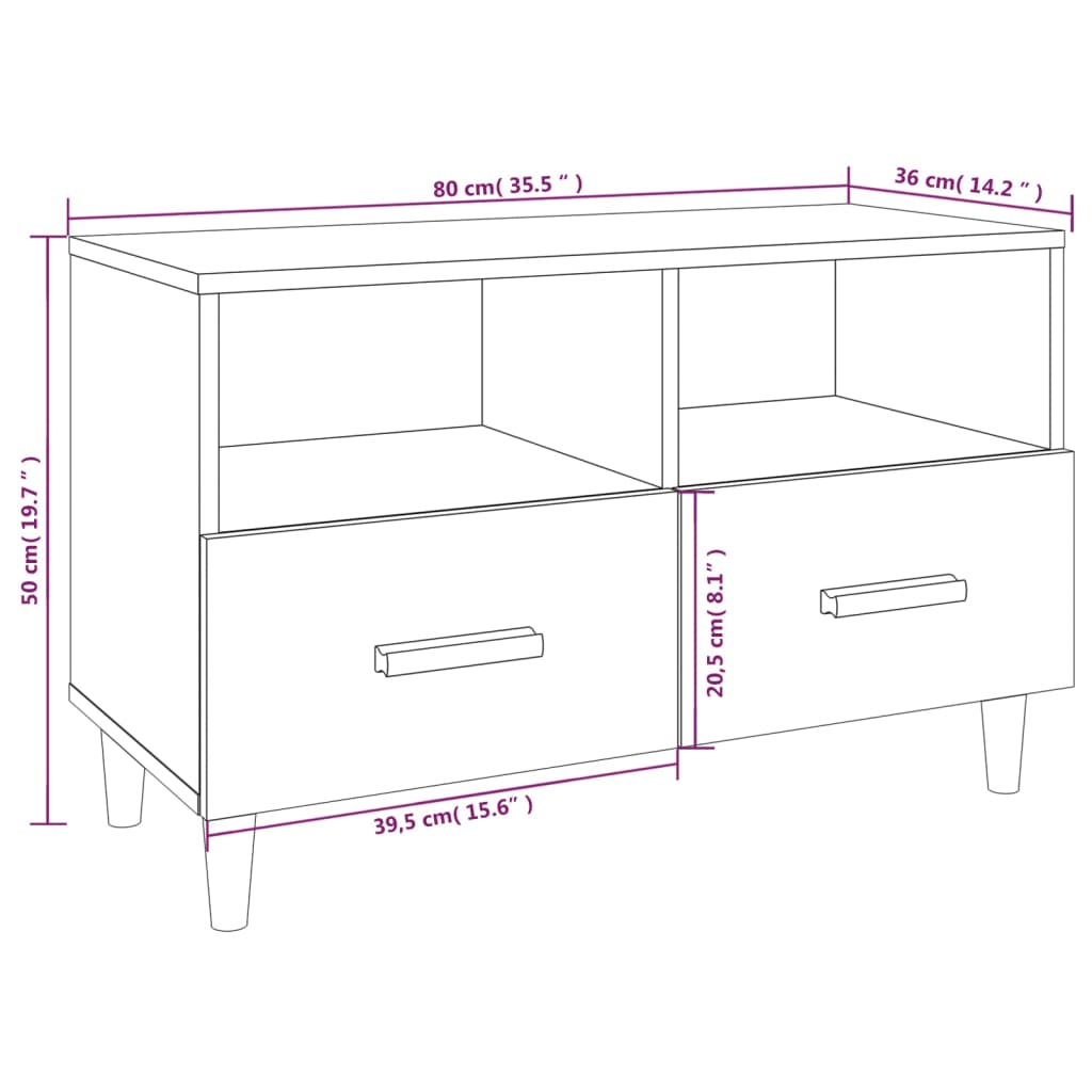 Mueble de TV madera contrachapada blanco brillo 80x36x50 cm