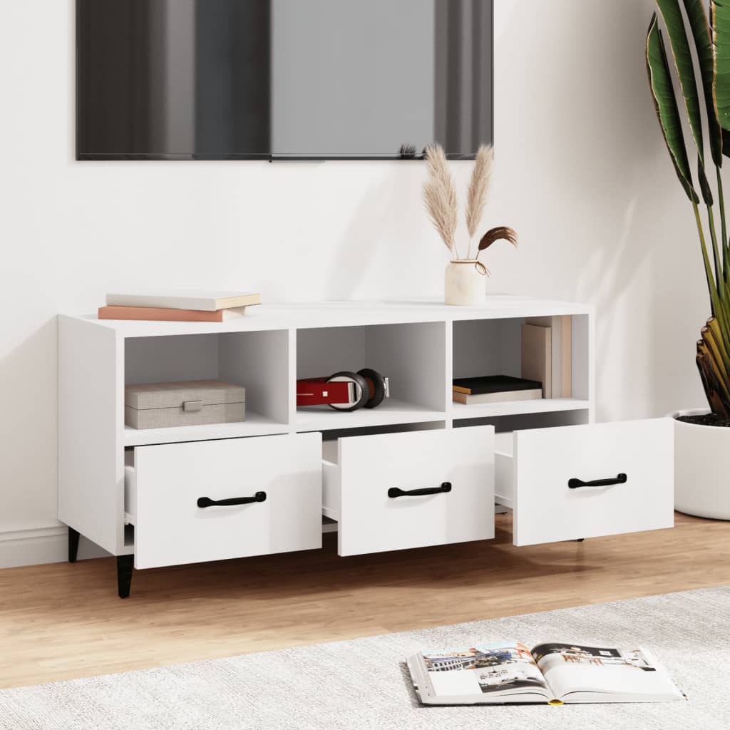 Mueble de TV madera contrachapada blanco 102x35x50 cm