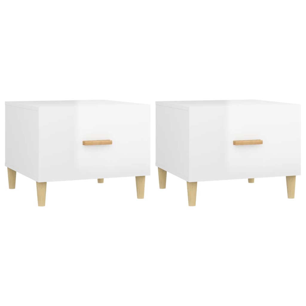 Mesa de centro 2 uds madera ingeniería blanco brillo 50x50x40cm