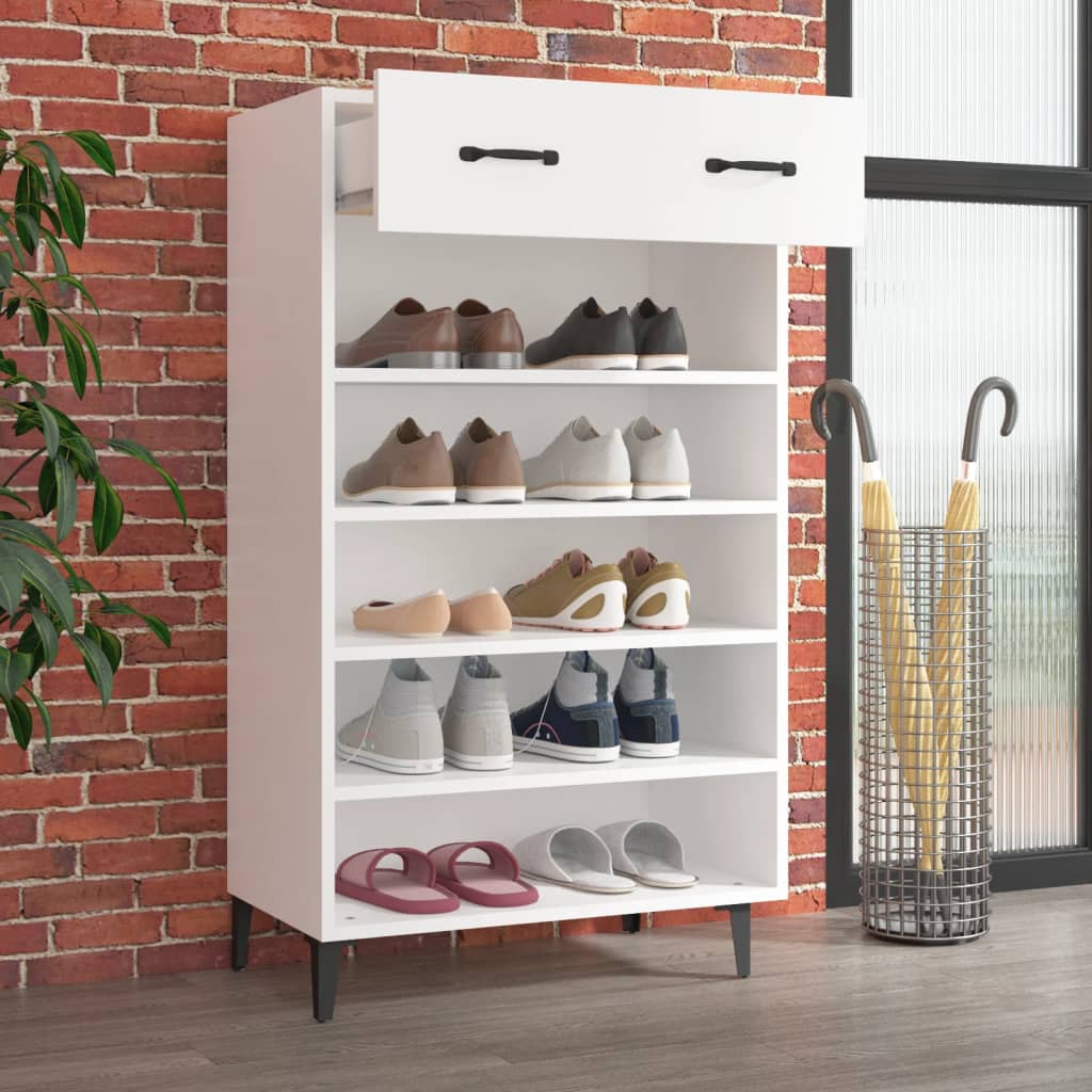 Zapatero de madera contrachapada blanco 60x35x105 cm