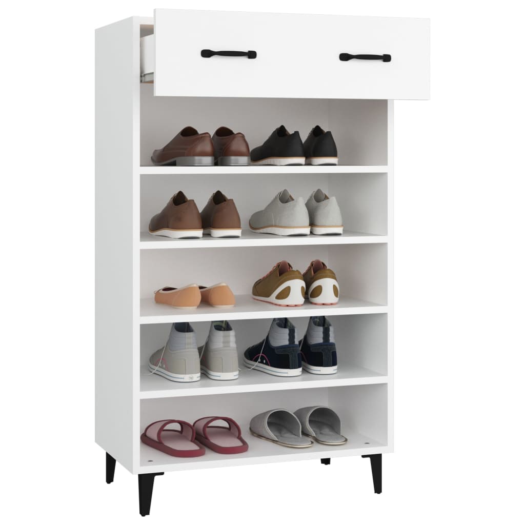 Zapatero de madera contrachapada blanco 60x35x105 cm