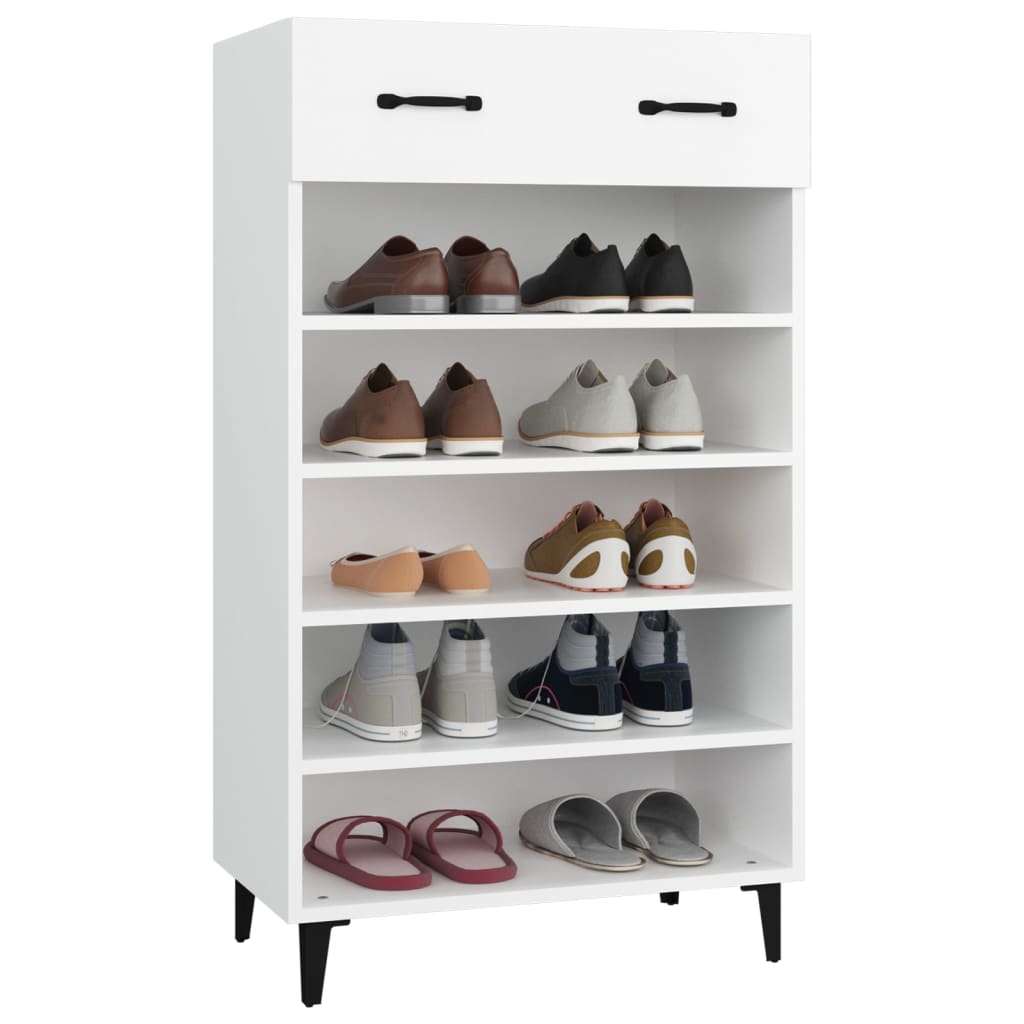 Zapatero de madera contrachapada blanco 60x35x105 cm