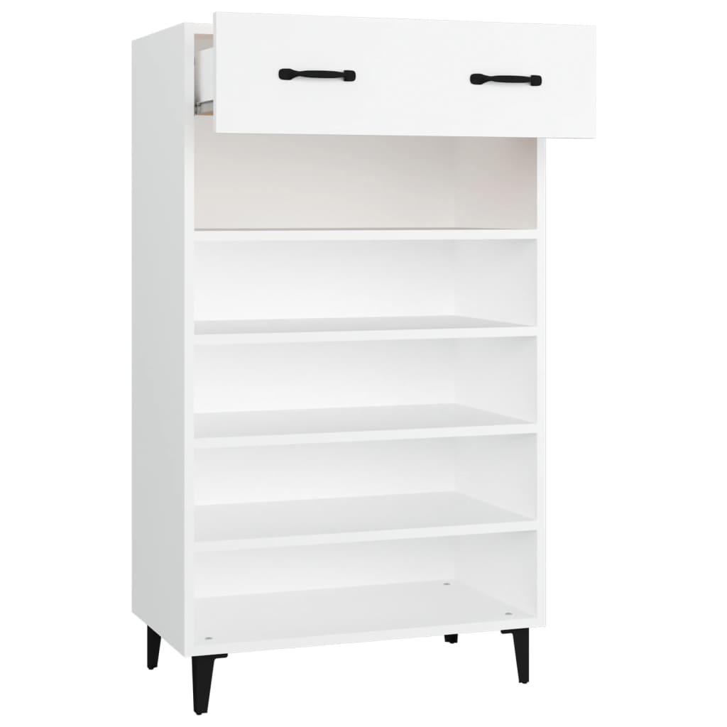 Zapatero de madera contrachapada blanco 60x35x105 cm