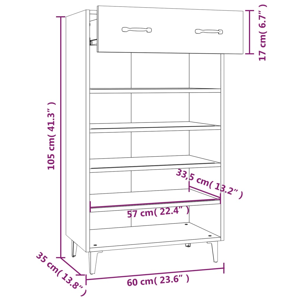 Zapatero de madera contrachapada blanco 60x35x105 cm