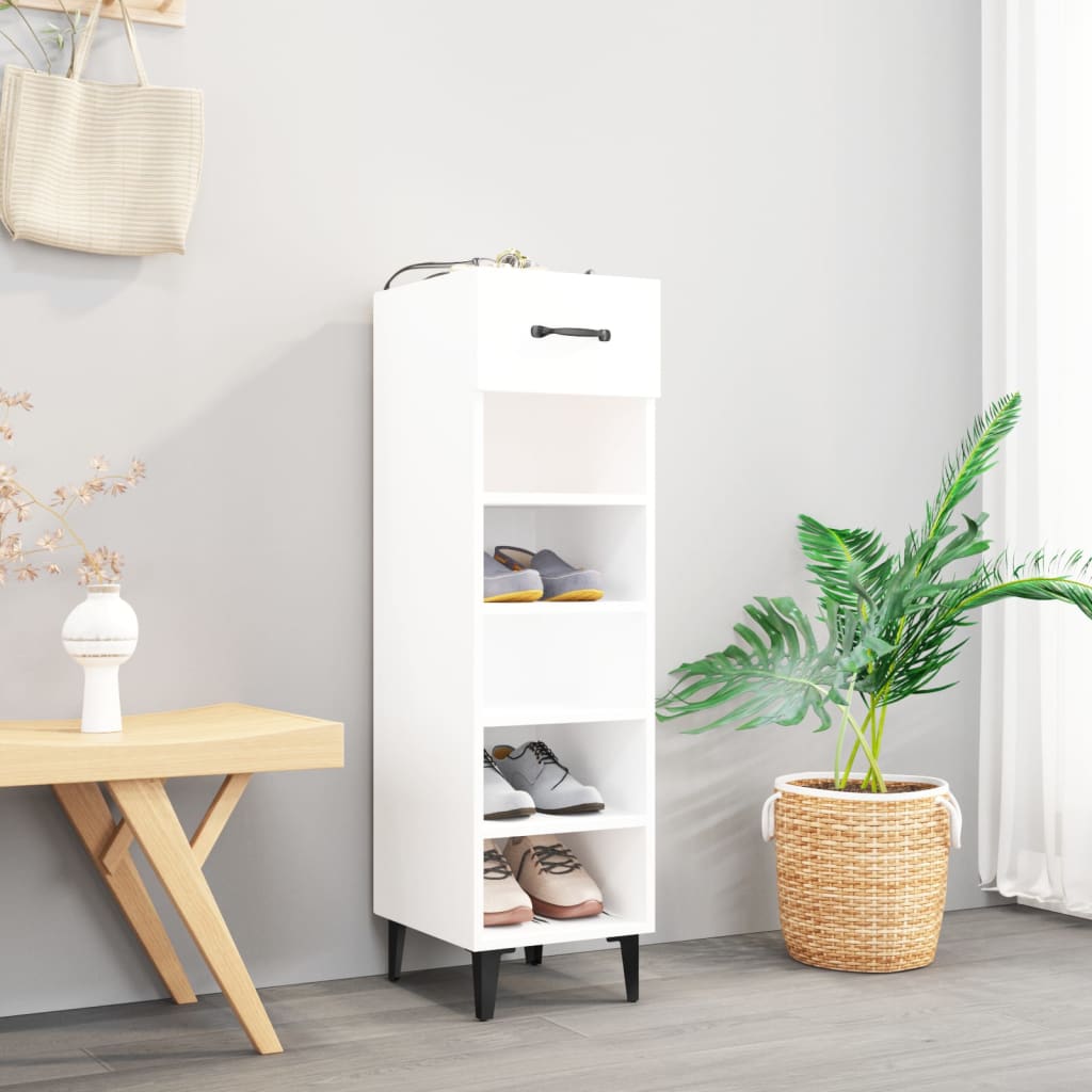 Zapatero madera contrachapada blanco brillo 30x35x105 cm