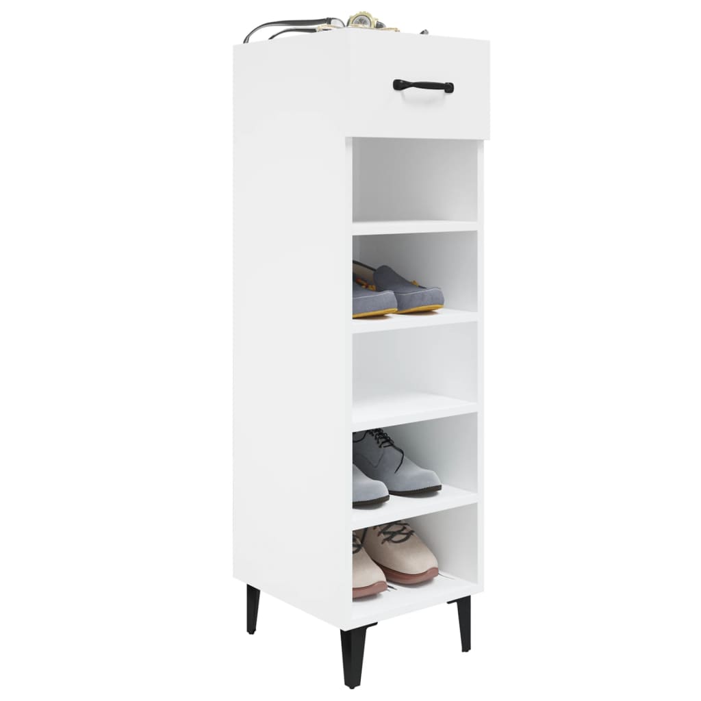 Zapatero madera contrachapada blanco brillo 30x35x105 cm