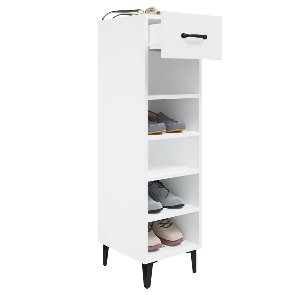 Zapatero madera contrachapada blanco brillo 30x35x105 cm