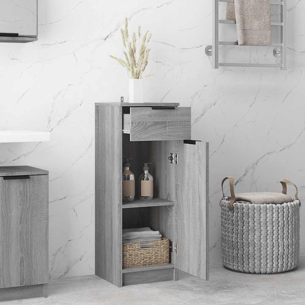 Armario de baño madera contrachapada gris Sonoma 32x34x90 cm