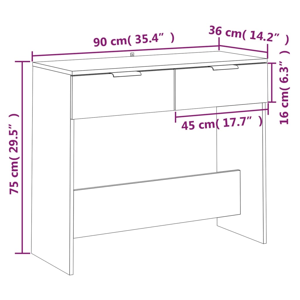 Mesa consola madera contrachapada roble ahumado 90x36x75 cm